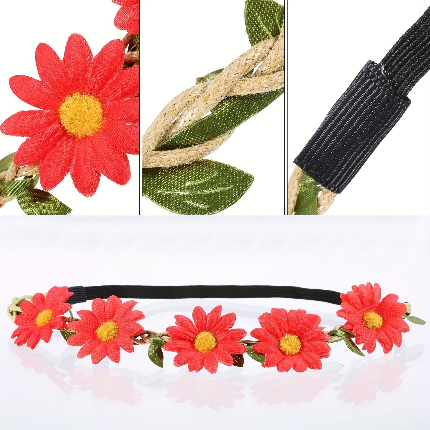 7pcs Flower Headband Hawaiian Sunflower Daisy Hair Tie Floral Wreath