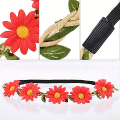 7pcs Flower Headband Hawaiian Sunflower Daisy Hair Tie Floral Wreath