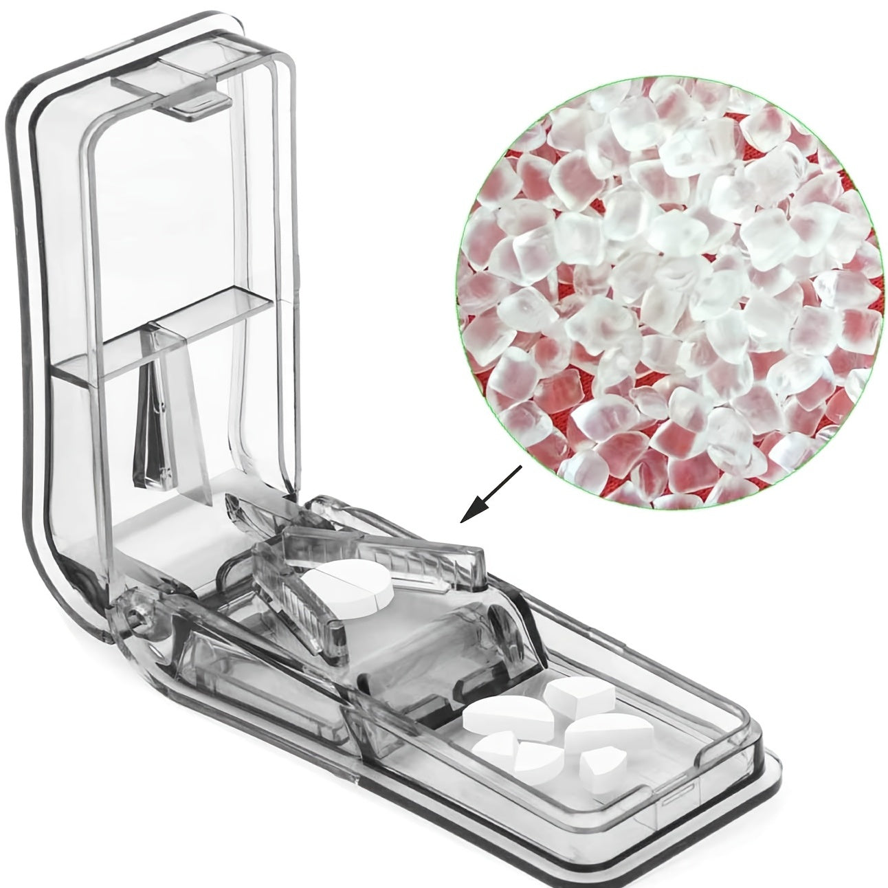 Transparent Pill Crusher & Cutter with Holder Case