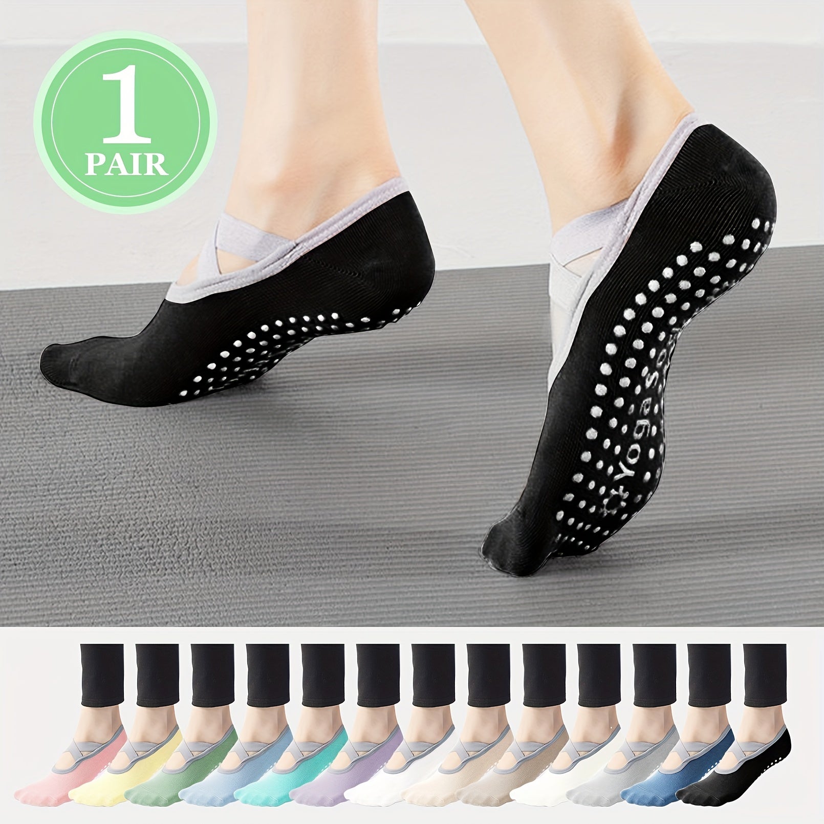 Women's Non-Slip Cross Strap Yoga Socks Breathable Dance Training Socks