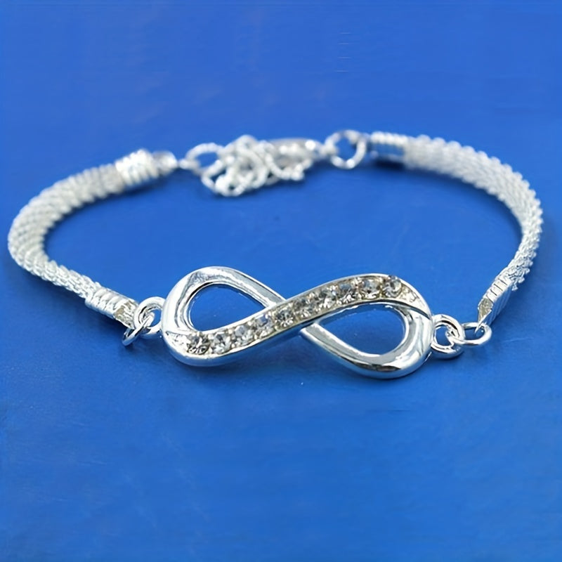 Silver Rhinestone Infinite Bracelet 8 Number Cross Pendant Charm Bangle