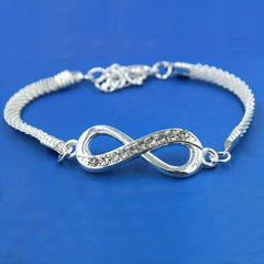 Silver Rhinestone Infinite Bracelet 8 Number Cross Pendant Charm Bangle
