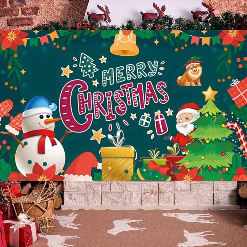 Cute Christmas Party Background Cloth - Snowman & Santa Claus