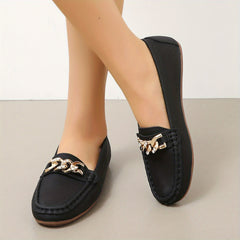 Chain Decor Flat Loafers with Rhinestone Soft Sole Slip On Shoes