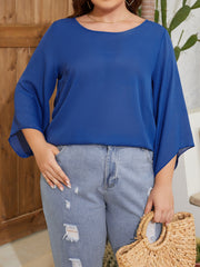  Solid Half Flare Sleeve Blouse