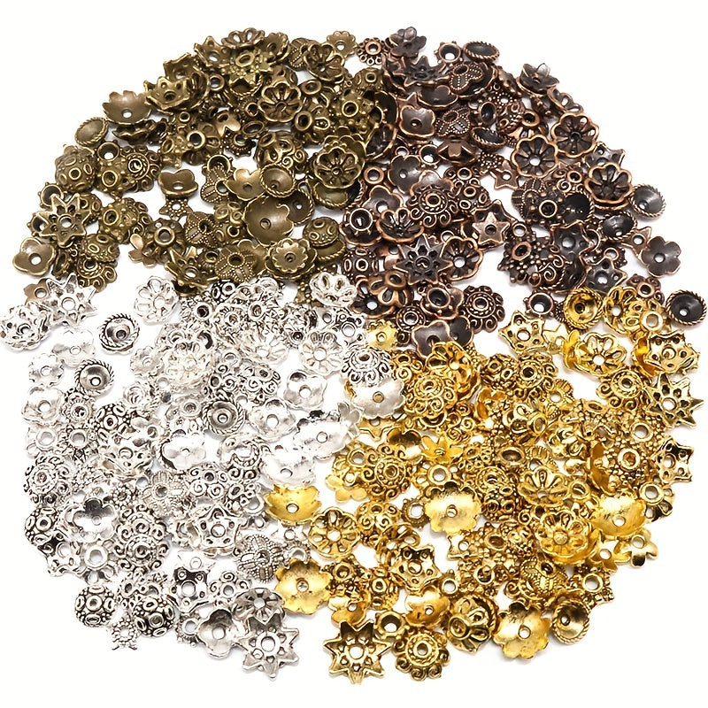 100pcs Antique Silver Bead Hats with Flower Bead Hats DIY Accessorie