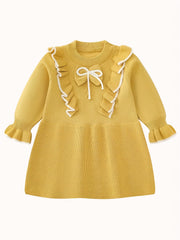 Ruched Trim Flower Pattern Dress for Toddler Girls