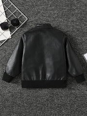 Boy's Fashionable Stand Collar Leather Jacket
