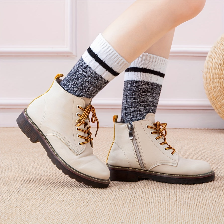 Warm Striped Crew Socks for Women