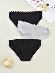 3 Pack Plus Size Panties Set Contrast Lace Briefs