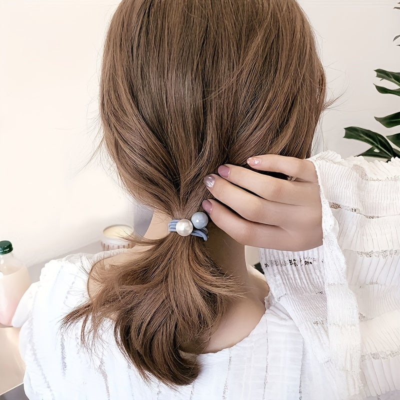 5pcs Faux Pearl Hair Tie Rope Rings Ponytail Holder Accessories