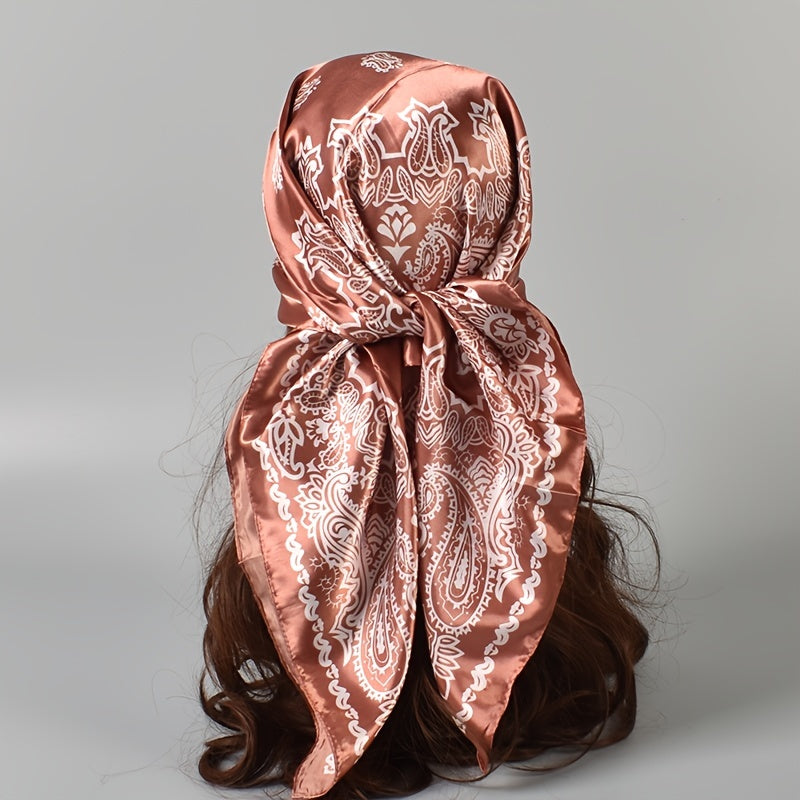 Floral Print Silk Head Scarf Lightweight Hank