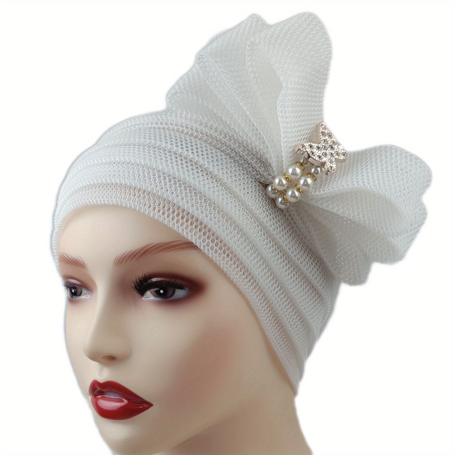 Bowknot Mesh Turban Cap Elastic Head Wrap Chemo Hats