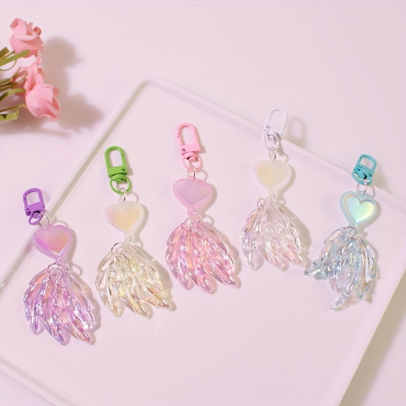 Y2K Faux Pearl Feather Shape Keychain Pendant Sweet Key Ring Bag Accessories