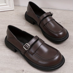 Women's Retro Chunky Heel Loafers Buckle Strap Comfortable Walking Shoes