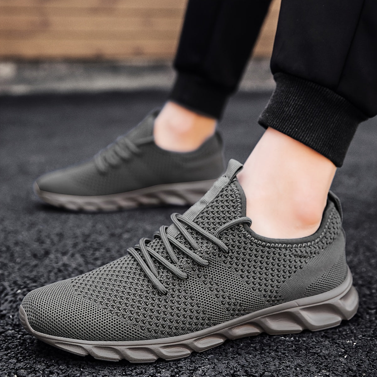 Men's Knit Lace Up Casual Shoes Anti skid Running Sneakers