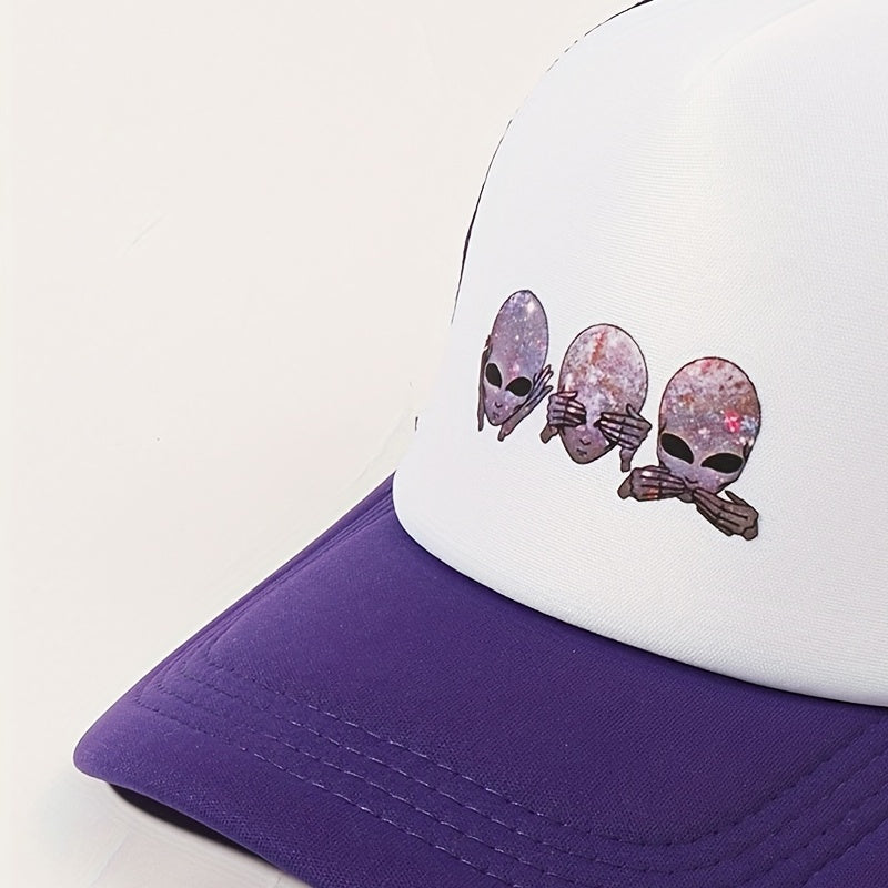 Purple Alien Trucker Hat Baseball Cap Mesh Sunshade Dad Hat