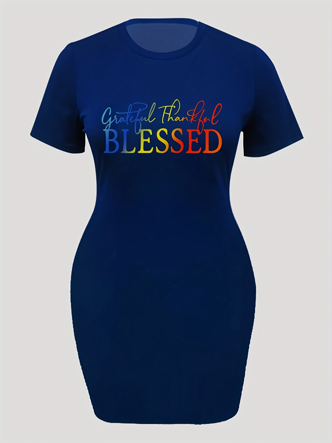  Casual Dress Women's Plus Slogan Print Short Sleeve Round Neck Dress