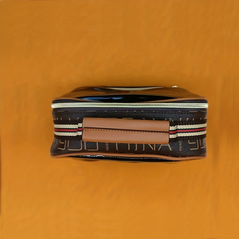 Portable Faux Leather Makeup Bag Waterproof Cosmetics Storage
