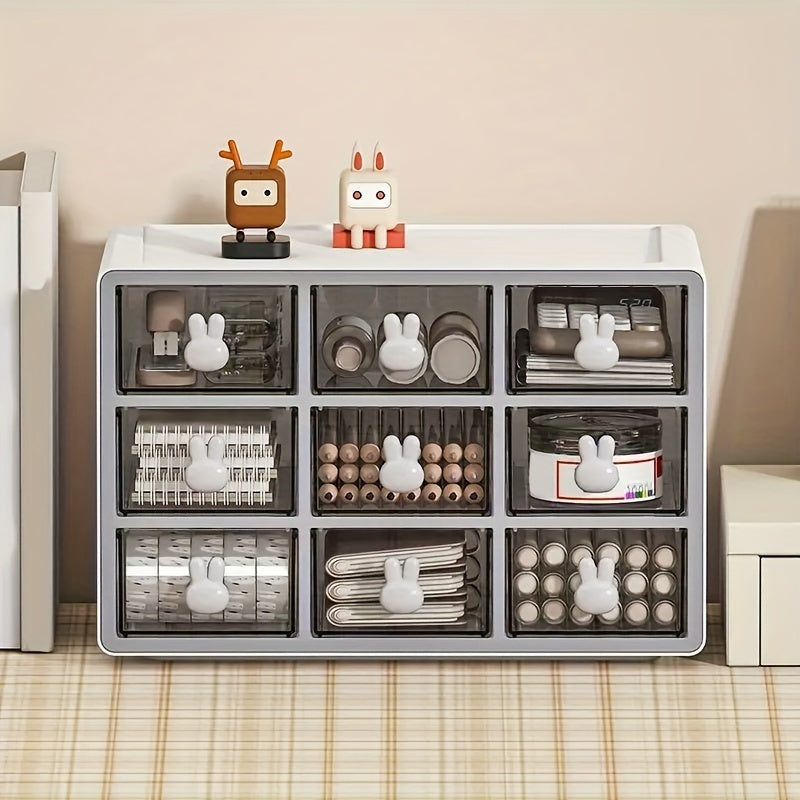 Plastic Cartoon Storage Box Desktop Organizer Nine Grids Keep Desk Tidy