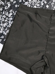 Ditsy Floral Print Tie Cami Top & Shorts Swimsuit Set