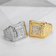 Men's Crystal Geometric Steel Ring