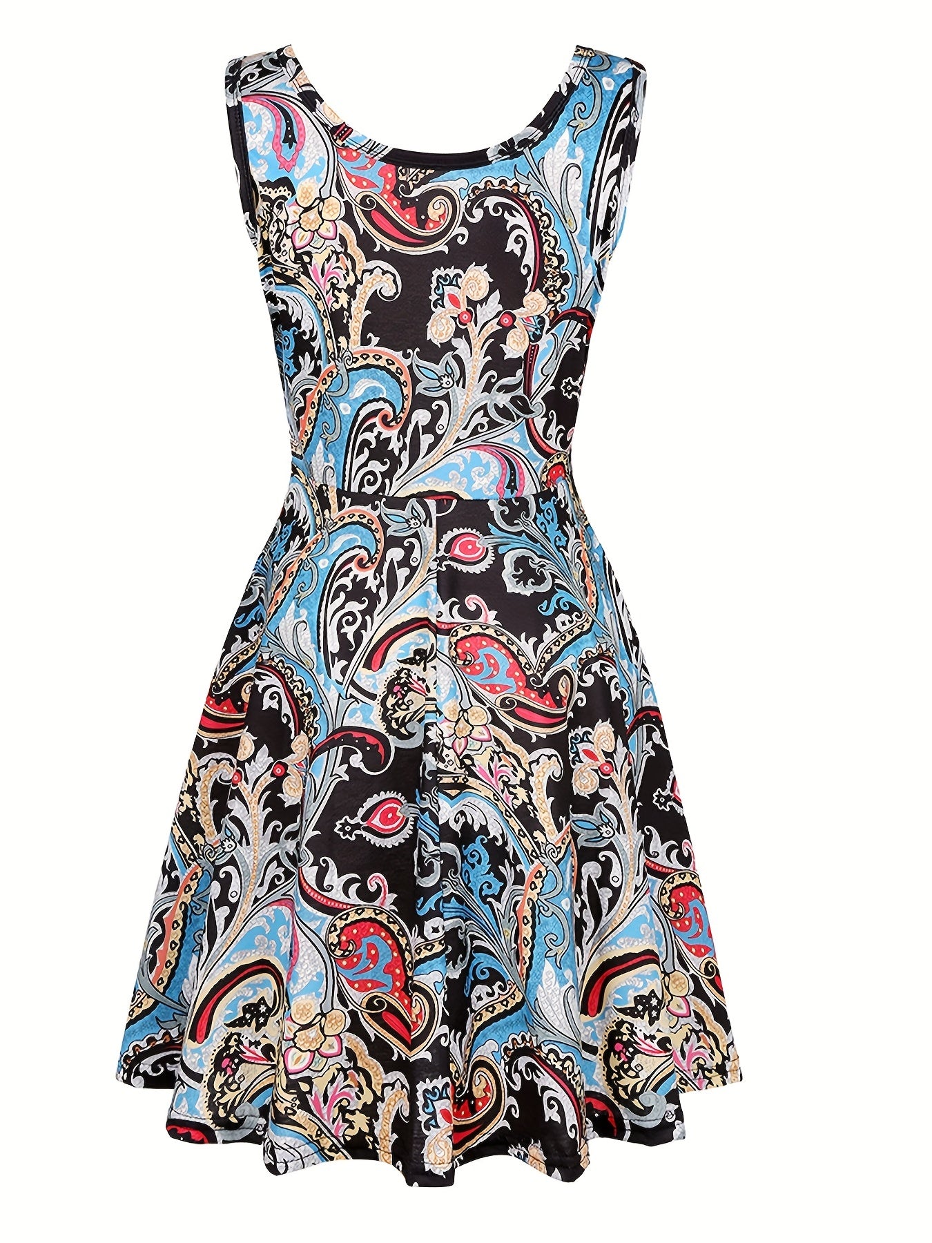  Casual Tank Dress Women's Plus Graphic Print Round Neck Medium Stretch