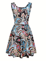  Casual Tank Dress Women's Plus Graphic Print Round Neck Medium Stretch
