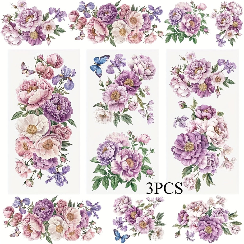 Purple Dreamy Flowers Transfer Decals, 3pcs