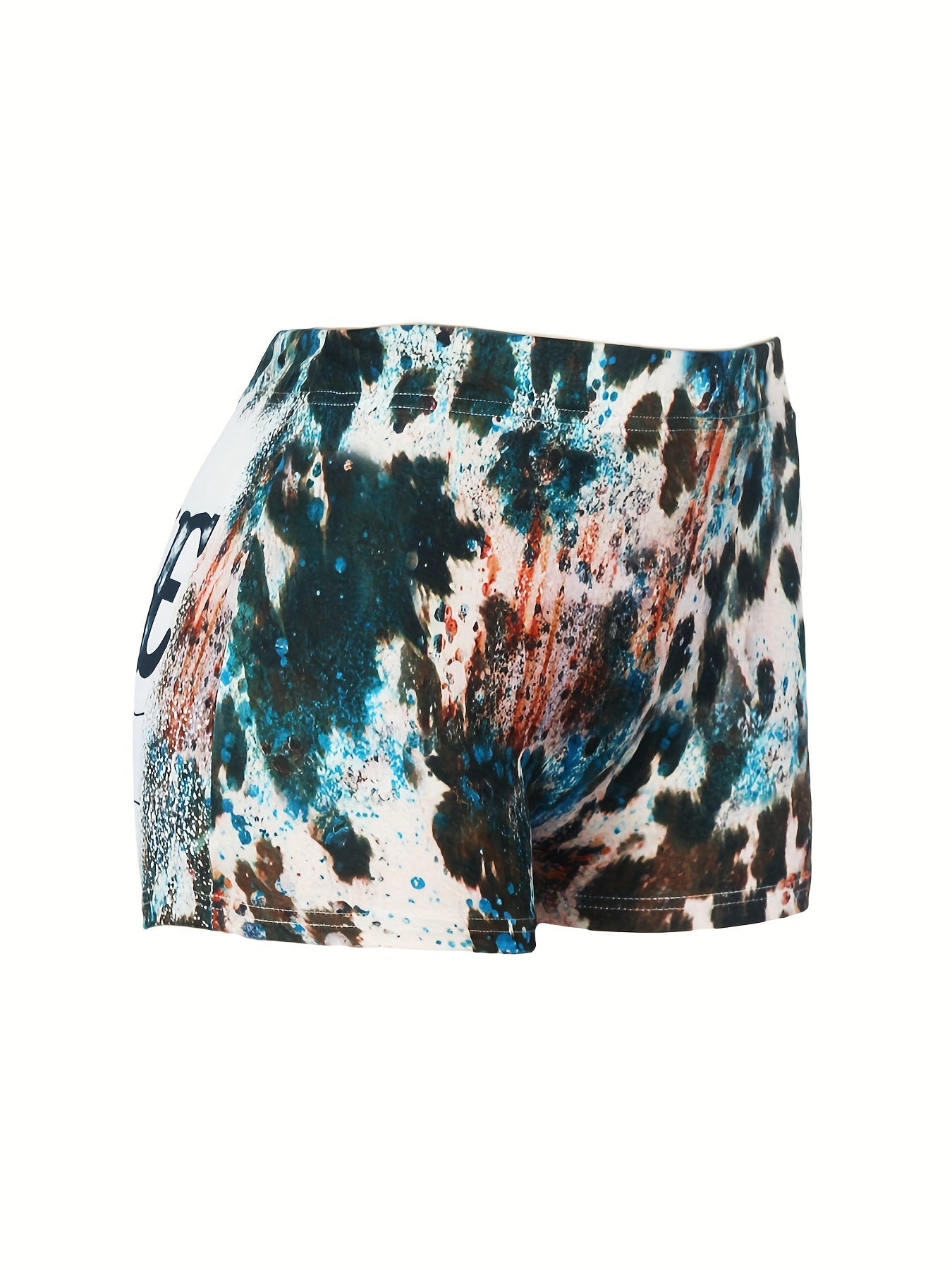  Slogan Print Tie Dye High Rise Shorts