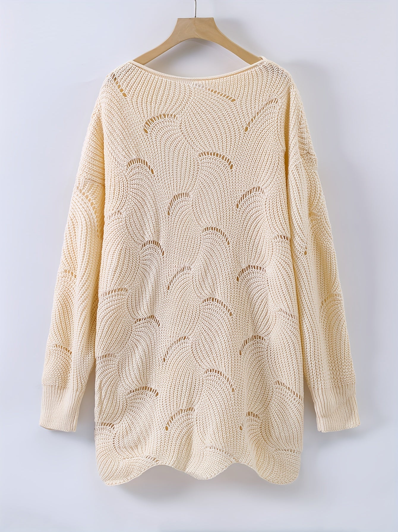  Casual Sweater Women's Solid Pointelle Long Sleeve Pullover Jumper