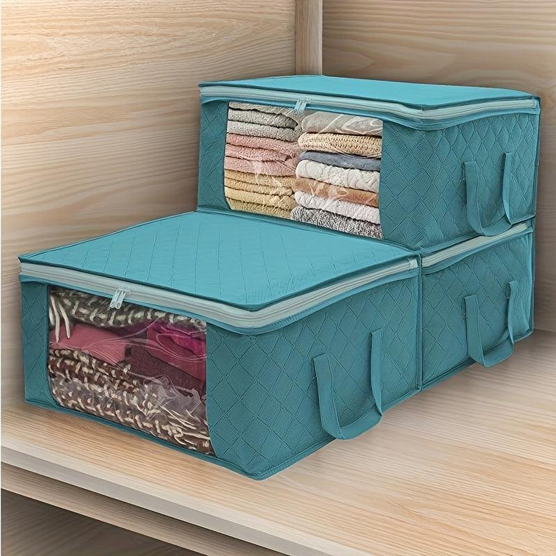 Quilted Storage Zipper Bag Clothes Organizer Foldable Box w/ Window
