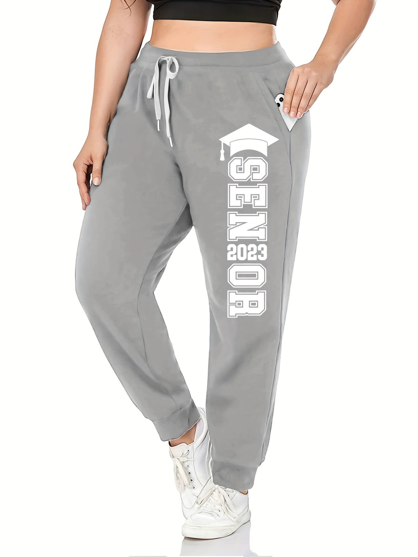  Letter Print Drawstring High Rise Sweatpants