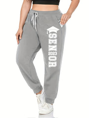  Letter Print Drawstring High Rise Sweatpants