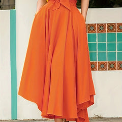  Solid Tie Front High Rise Maxi Skirt