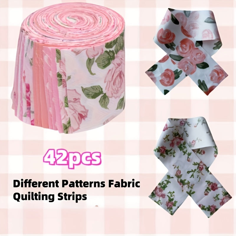 42 Pack Pink Jelly Roll Fabric Strips Pre Cut Quilting Strips Vintage Floral Pat