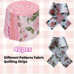 42 Pack Pink Jelly Roll Fabric Strips Pre Cut Quilting Strips Vintage Floral Pat