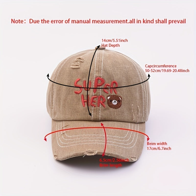 Kids Alphabet Bear Embroidered Baseball Cap for Outdoor Activities