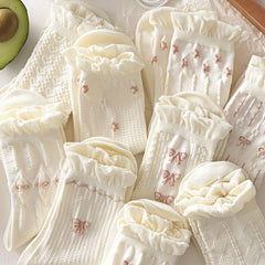 9 Pairs Floral & Bow Print Socks Women's Stockings & Hosiery
