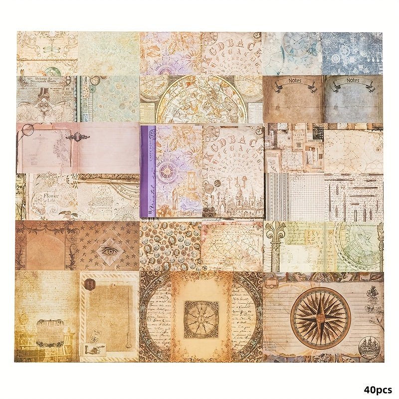 40pcs Retro Paper Note Library Series DIY Decorative Collage Base Material