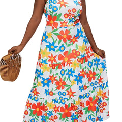  Retro Floral Print Maxi Dress