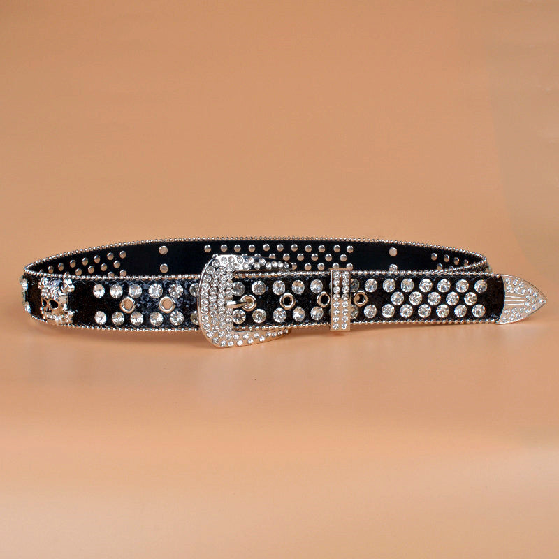 Rhinestone Skull Belt With Bling Stones For Couple