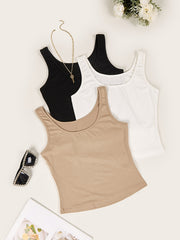 3-Pack Basic Solid Tank Tops Sleeveless Crew Neck Casual Women's Clothing