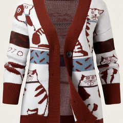  Cat Pattern Long Sleeve Cardigan