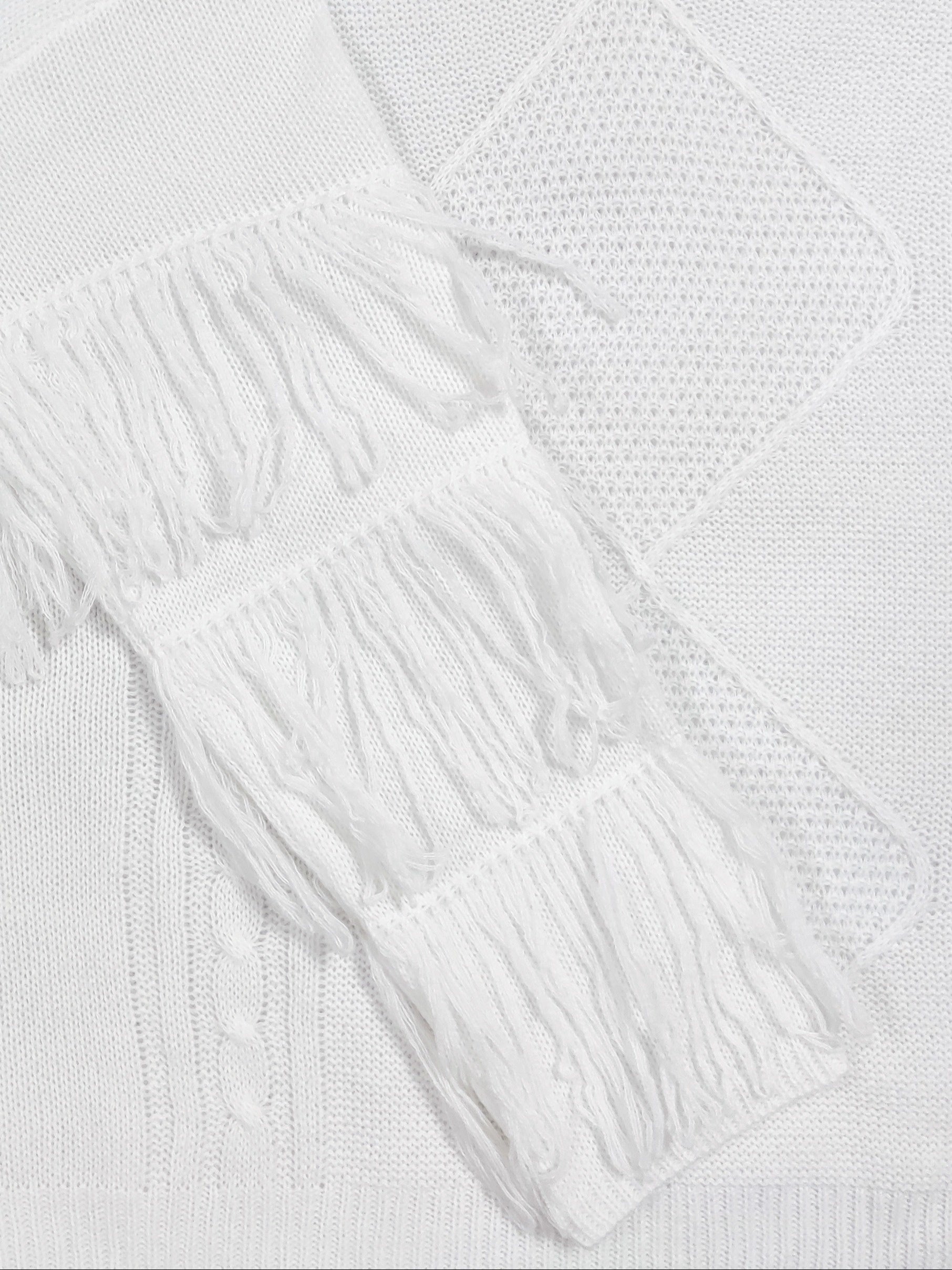  Fringe Trim V Neck Jumper