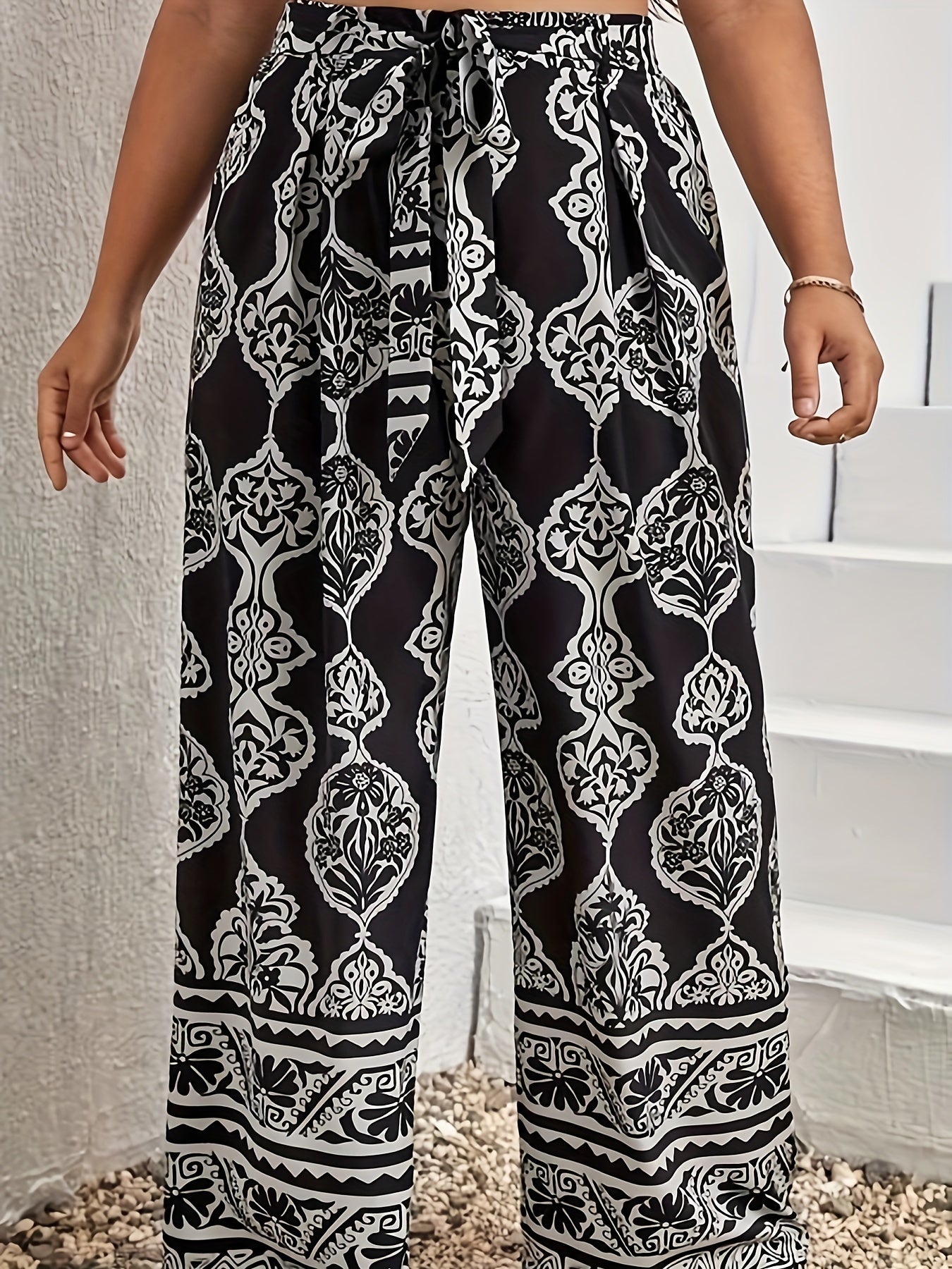  Boho Pants Women's Plus Tribal Print Wide Leg Loose Trousers