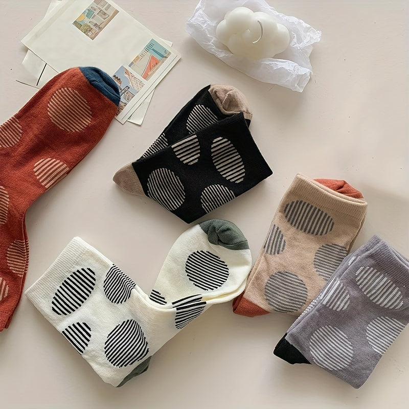5 Pairs Geometric Pattern Women's Mid Tube Socks
