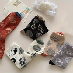 5 Pairs Geometric Pattern Women's Mid Tube Socks