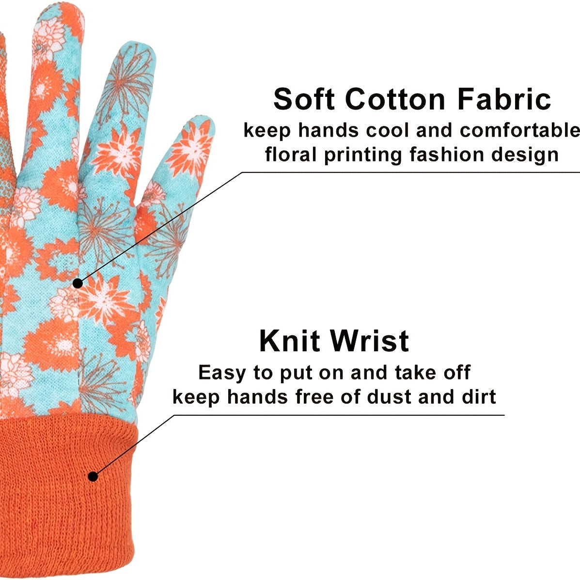 Women Gardening Gloves Soft Cotton Work Gloves Floral Printing PVC Grip Dots