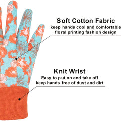 Women Gardening Gloves Soft Cotton Work Gloves Floral Printing PVC Grip Dots